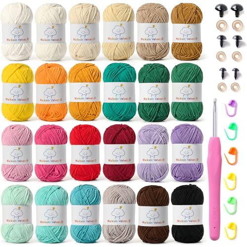 Waikxin 24 Pack Fluffy Chenille Yarn for Crocheting, Baby Yarn for Crocheting Soft, 3806yds/42oz Fingering Weight Crochet Amigurumi Yarn, Velvet Yarns for Crochet Baby Blanket&DIY Crafts.(Set B) - Image 1