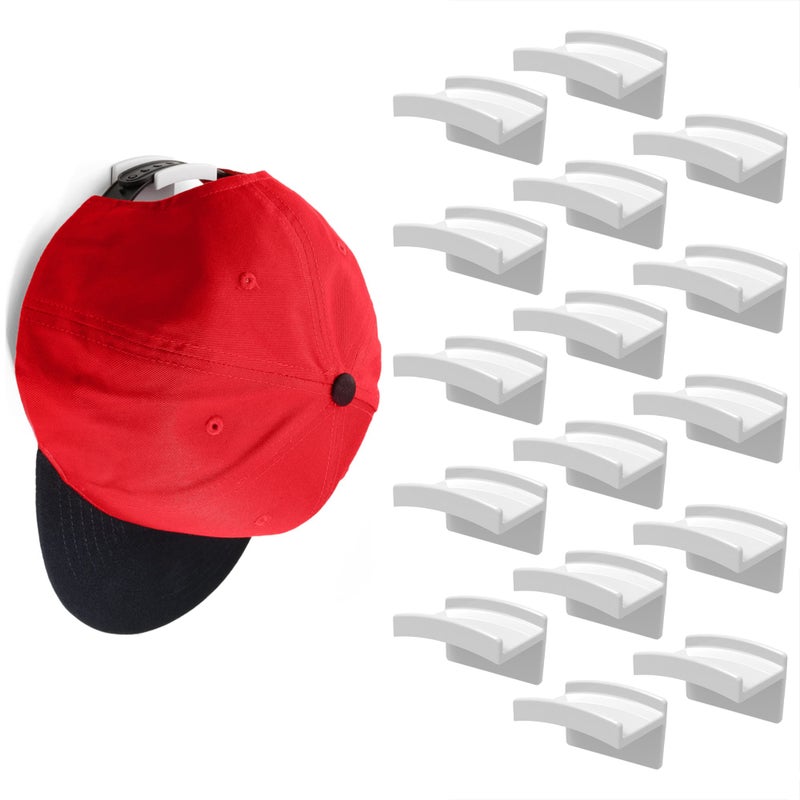 Modern JP Adhesive Hat Hooks for Wall 16Pack  Minimalist Hat Rack Design No Drilling Strong Hold Hat Hangers  USA Patented White