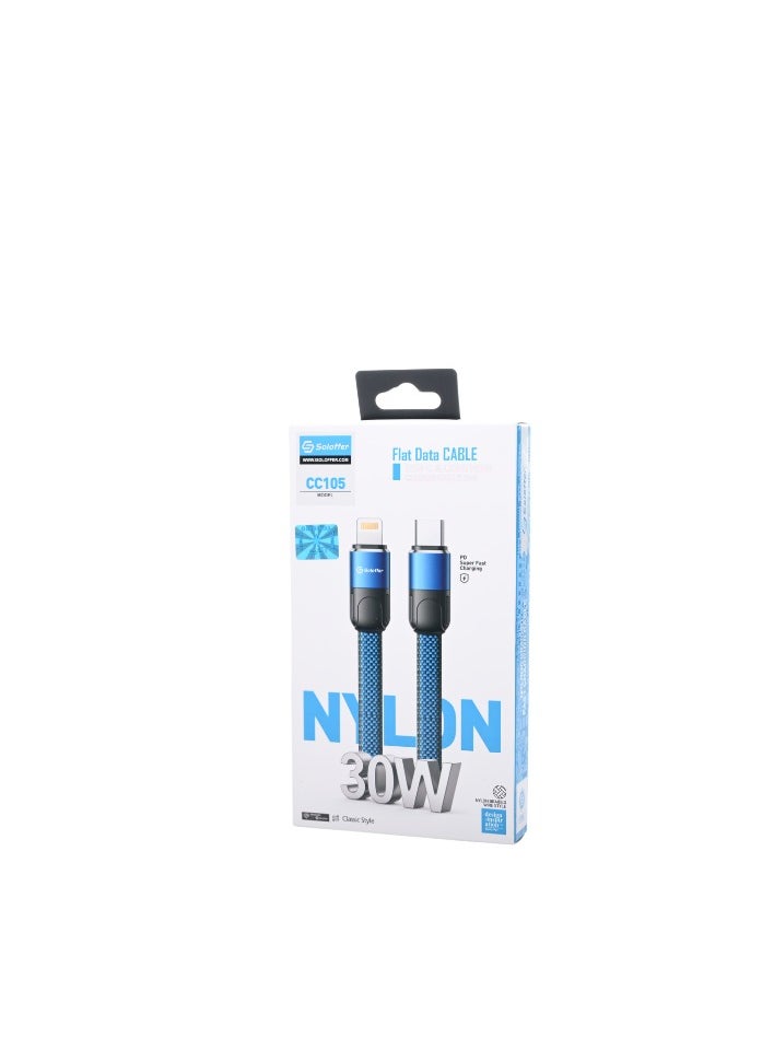 Soloffer - Soloffer CC105 USB-C to Lightning Cable 1M - 30W PD Super Fast Charging, Nylon Braided, Black - Image 1