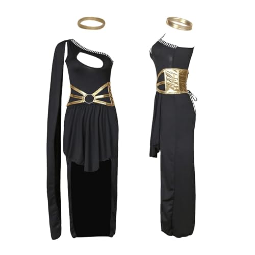 Wanna Party Women’s Black Greek Goddess One-Shoulder Costume with Golden Belt – Elegant Halloween Fancy Dress Outfit (Bust Size 36") for Halloween Costume for Women - Image 5