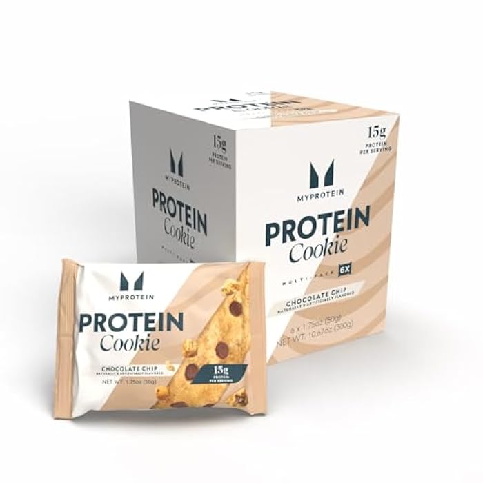 Myprotein Baked Protein Cookie, Chocolate Chip Flavor, High Protein Snack with 60g Protein Per Box (15g Per Cookie), 6 Soft-Baked 60g Cookies, Delicious Post-Workout Treat, 210 Calories Each - Image 1
