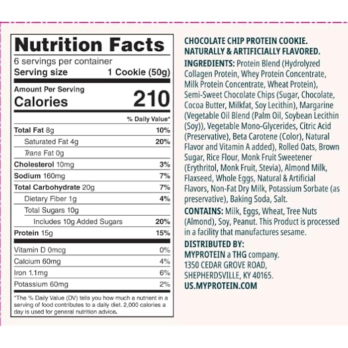 Myprotein Baked Protein Cookie, Chocolate Chip Flavor, High Protein Snack with 60g Protein Per Box (15g Per Cookie), 6 Soft-Baked 60g Cookies, Delicious Post-Workout Treat, 210 Calories Each - Image 2