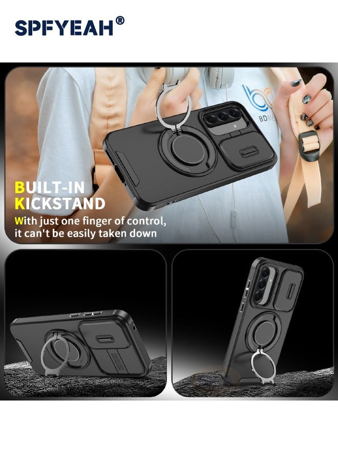 SPFYEAH - 2-in-1 Samsung Galaxy A56 Case with Privacy Screen Protector, Slide Camera Cover, Built-in 360° Rotate Round Ring Kickstand, Heavy Duty Shockproof Back Cover for Samsung Galaxy A56 5G 6.7 inch (Black, 1+1 Pack) - Image 1