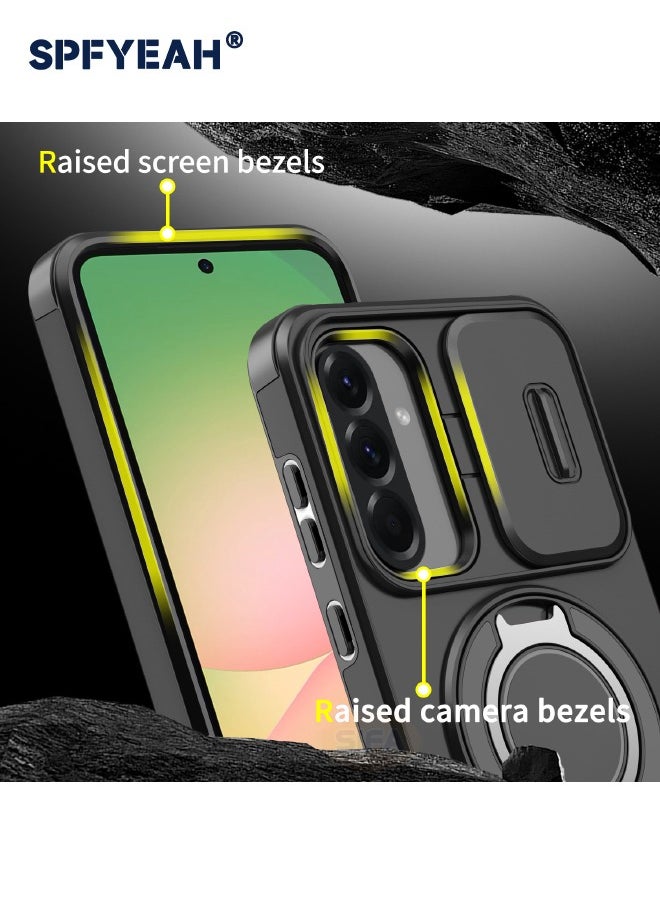 SPFYEAH - 2-in-1 Samsung Galaxy A56 Case with Privacy Screen Protector, Slide Camera Cover, Built-in 360° Rotate Round Ring Kickstand, Heavy Duty Shockproof Back Cover for Samsung Galaxy A56 5G 6.7 inch (Black, 1+1 Pack) - Image 1