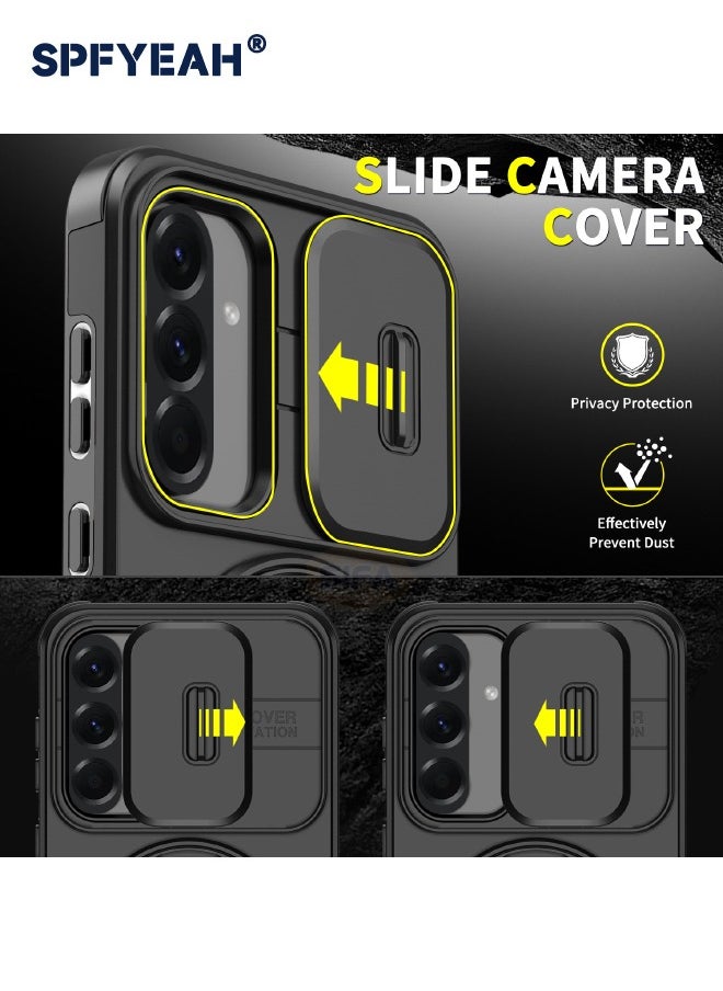 SPFYEAH - 2-in-1 Samsung Galaxy A56 Case with Privacy Screen Protector, Slide Camera Cover, Built-in 360° Rotate Round Ring Kickstand, Heavy Duty Shockproof Back Cover for Samsung Galaxy A56 5G 6.7 inch (Black, 1+1 Pack) - Image 1