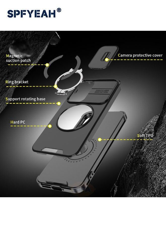 SPFYEAH - 2-in-1 Samsung Galaxy A56 Case with Privacy Screen Protector, Slide Camera Cover, Built-in 360° Rotate Round Ring Kickstand, Heavy Duty Shockproof Back Cover for Samsung Galaxy A56 5G 6.7 inch (Black, 1+1 Pack) - Image 1