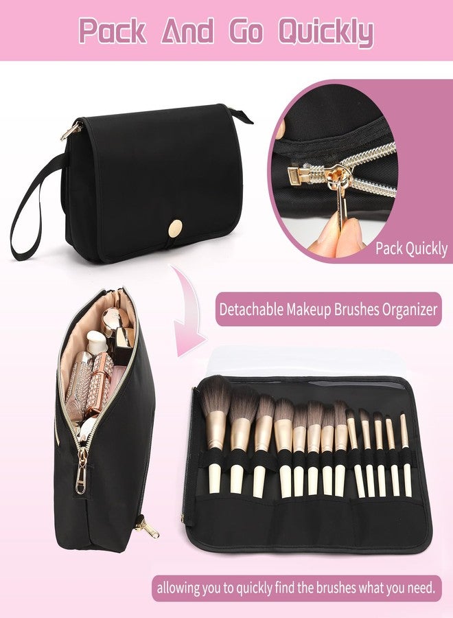 OCHEAL Makeup Brush Holder and Makeup Bag 2 in 1,Makeup Pouch with Brush Organizer,Travel Makeup Brushes Bag Cosmetic Bags for Women Portable Roll-up Makeup Case -Black - Image 4