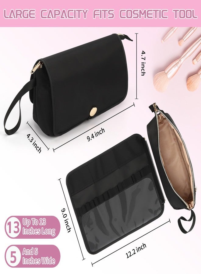 OCHEAL Makeup Brush Holder and Makeup Bag 2 in 1,Makeup Pouch with Brush Organizer,Travel Makeup Brushes Bag Cosmetic Bags for Women Portable Roll-up Makeup Case -Black - Image 2