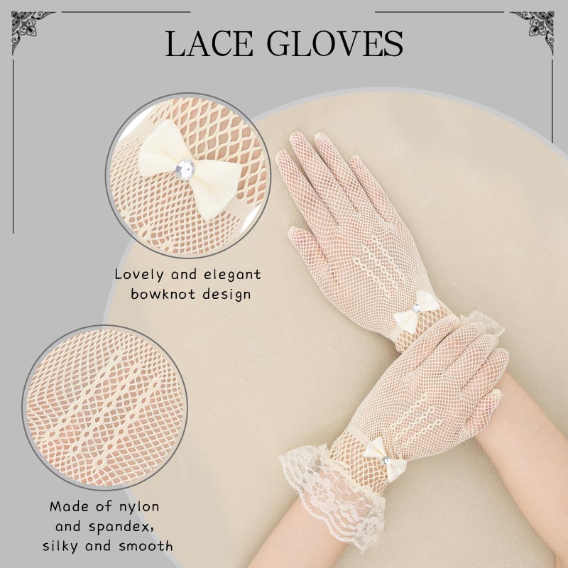 Uintoon Fascinators Hats for Women and Lace Gloves Set, Beige Derby Hat Vintage Tea Party Hats Fascinator Hat Headband Headwear Clip 1920s Accessories for Women Girls Cocktail Wedding Church Tea Party Favors - Image 3