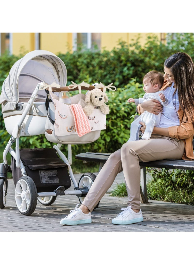 Y&D SYOSI Hanging Storage Bag for Baby Bedside, Linen Nursery Organizer, Small Crib Organizer with 2 Pockets, Bottles, Toys, Diapers and Nipples (Rainbow) - Image 5