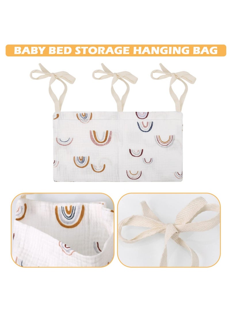 Y&D SYOSI Hanging Storage Bag for Baby Bedside, Linen Nursery Organizer, Small Crib Organizer with 2 Pockets, Bottles, Toys, Diapers and Nipples (Rainbow) - Image 3