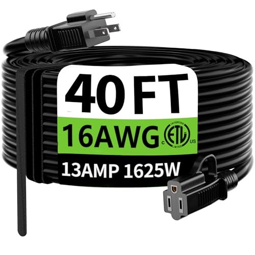 HUANCHAIN Indoor Outdoor Black Extension Cord 40 ft Waterproof, 16/3 Gauge Flexible Cold-Resistant Appliance Extension Cord Outside, 13A 1625W 16AWG SJTW, 3 Prong Electric Cord, ETL - Image 1