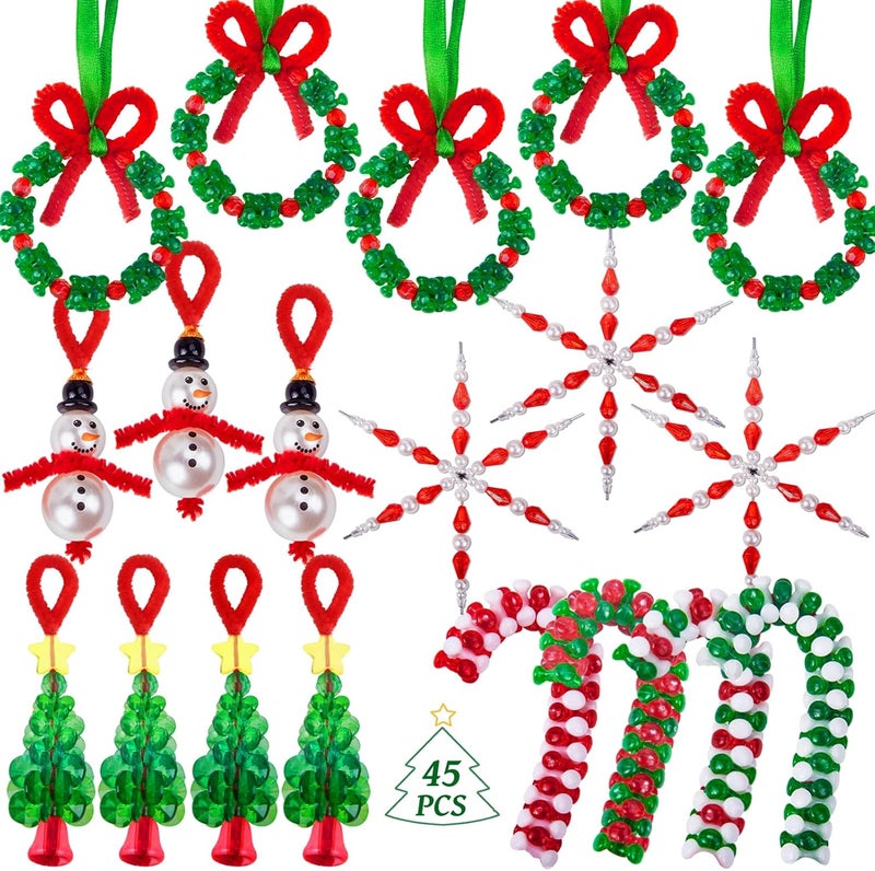 NLUS Christmas Crafts for Kids Adults, 45 Pcs Christmas Beaded Ornament Kits Holiday Crafts - Including Snowman/Christmas Tree/Wreath/Candy Cane/Snowflake (Assembly Required) - Image 1
