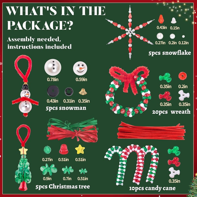 NLUS Christmas Crafts for Kids Adults, 45 Pcs Christmas Beaded Ornament Kits Holiday Crafts - Including Snowman/Christmas Tree/Wreath/Candy Cane/Snowflake (Assembly Required) - Image 4
