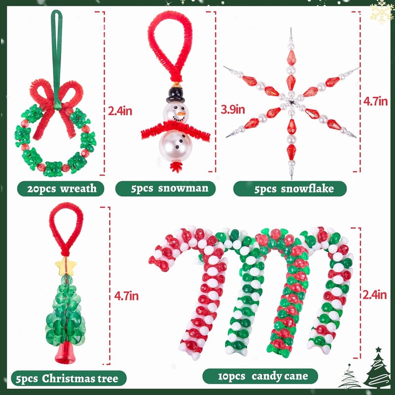 NLUS Christmas Crafts for Kids Adults, 45 Pcs Christmas Beaded Ornament Kits Holiday Crafts - Including Snowman/Christmas Tree/Wreath/Candy Cane/Snowflake (Assembly Required) - Image 5