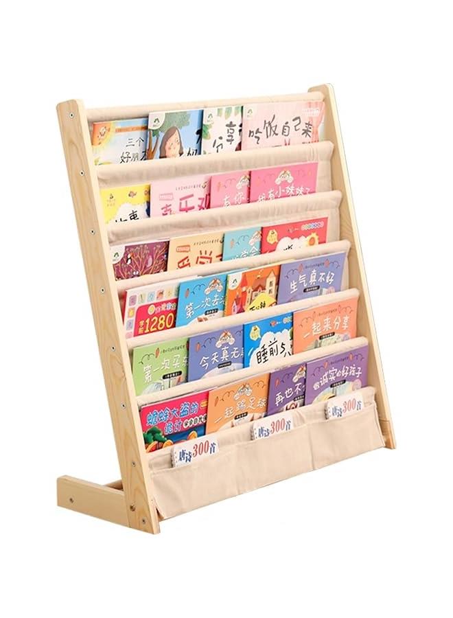 رف كتب للأطفال بأكمام تخزين عميقة، رف كتب أطفال من الخشب الطبيعي مكون من 6 طبقات لتخزين كتب الأطفال رف كتب للأطفال منظم مجلات للأطفال الصغار منظم رف كتب لغرفة نوم وغرفة لعب الأطفال (بيج)