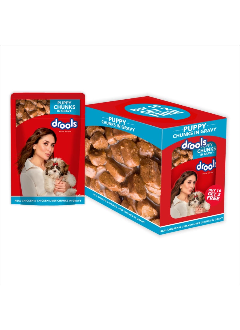 Drools Puppy Wet Dog Food Real Chicken and Chicken Liver Chunks in Gravy Pouches - Image 2
