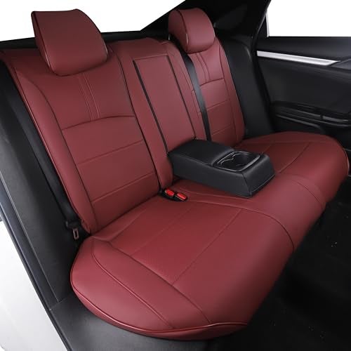 HKZ Custom Fit Civic Seat Covers for Honda Civic Sedan 2016 2017 2018 2019 2020 2021 LX - 5-Seats Leather Full Set,Wine Red - Image 3