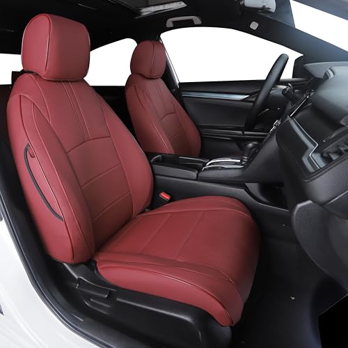 HKZ Custom Fit Civic Seat Covers for Honda Civic Sedan 2016 2017 2018 2019 2020 2021 LX - 5-Seats Leather Full Set,Wine Red - Image 1