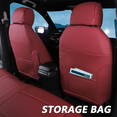 HKZ Custom Fit Civic Seat Covers for Honda Civic Sedan 2016 2017 2018 2019 2020 2021 LX - 5-Seats Leather Full Set,Wine Red - Image 4