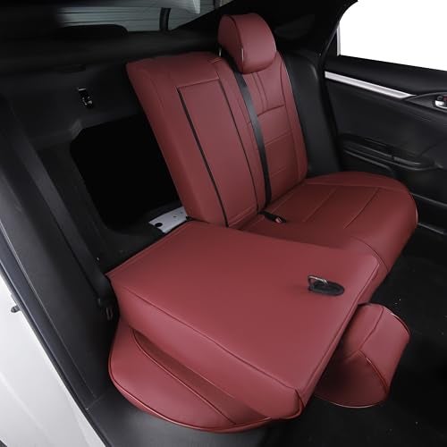 HKZ Custom Fit Civic Seat Covers for Honda Civic Sedan 2016 2017 2018 2019 2020 2021 LX - 5-Seats Leather Full Set,Wine Red - Image 5