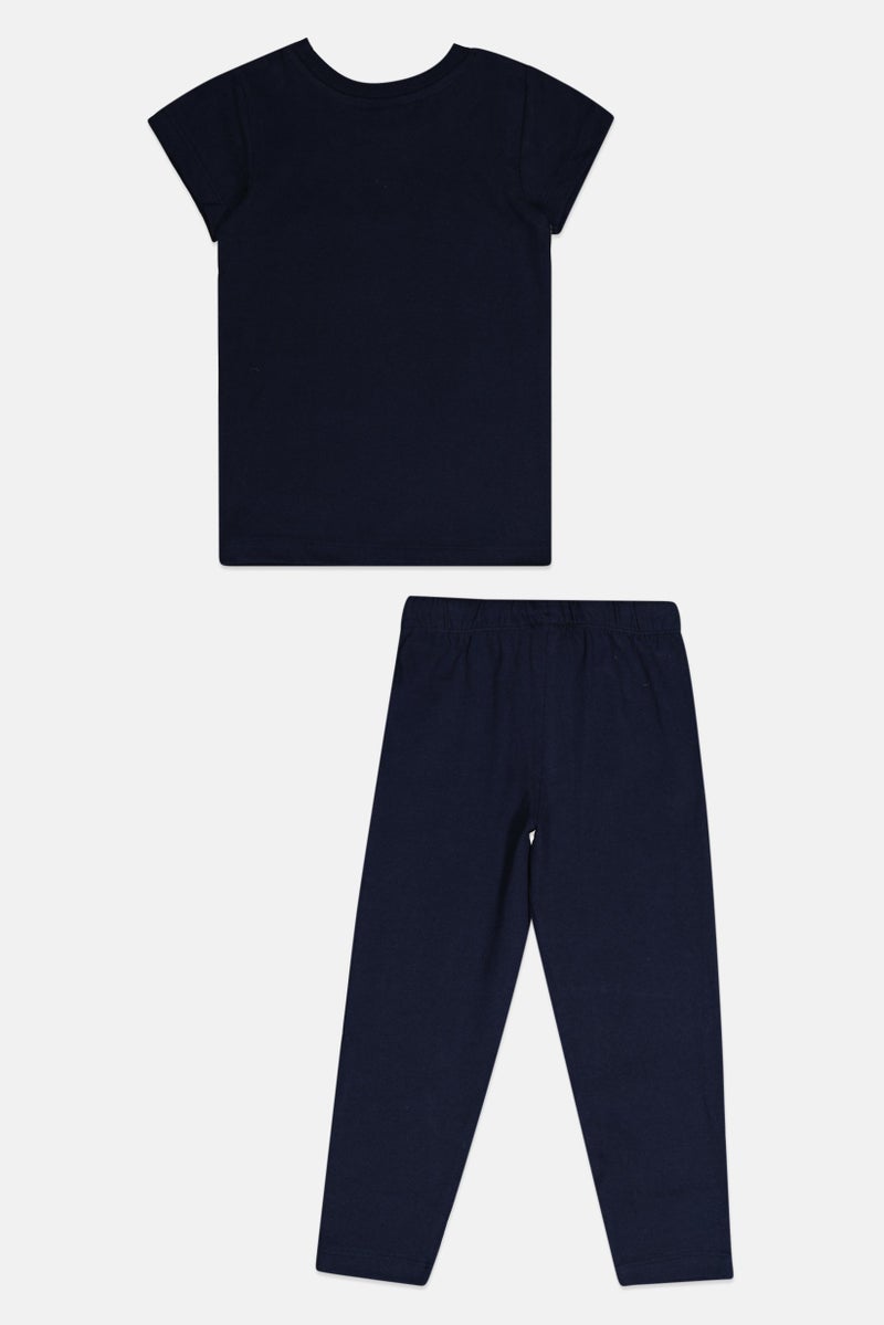 Disney Princess Toddlers Girl 2 Piece Short Sleeve Graphic T Shirt And Pajama Bottom Set, Navy - Image 2