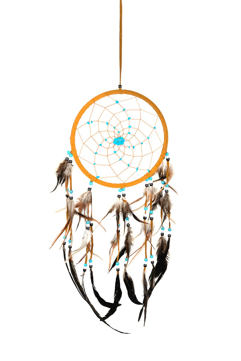 OMA Dream Catcher Dreamcatcher - Brown Suede with Turquoise Details - Handmade, Large Size - 28" Long x 9" Diameter - OMA® Brand - Image 5