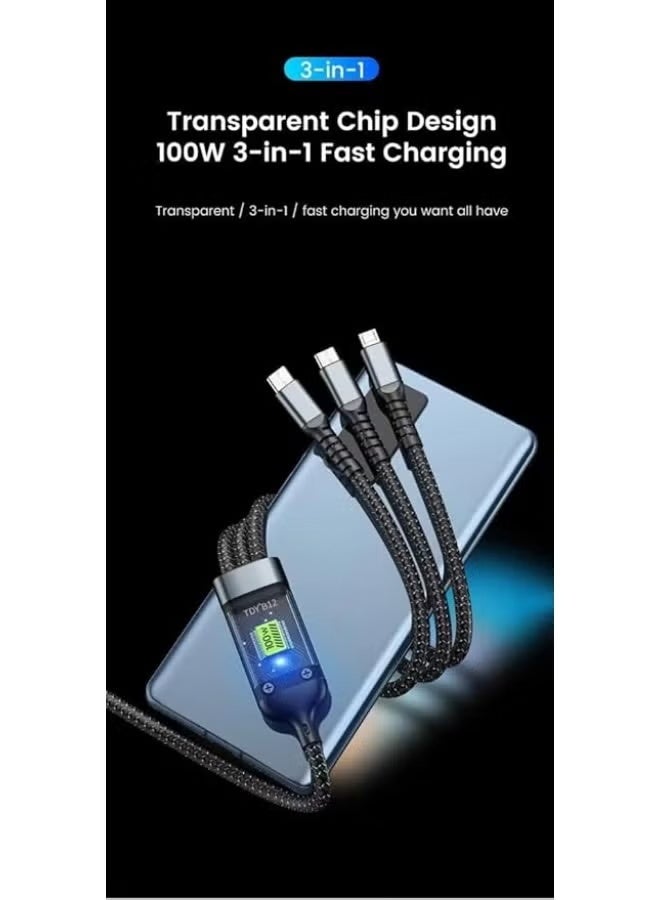 erorex 3-in-1 Fast Charging Cable 100W Type-C Lightning Micro USB - Image 4