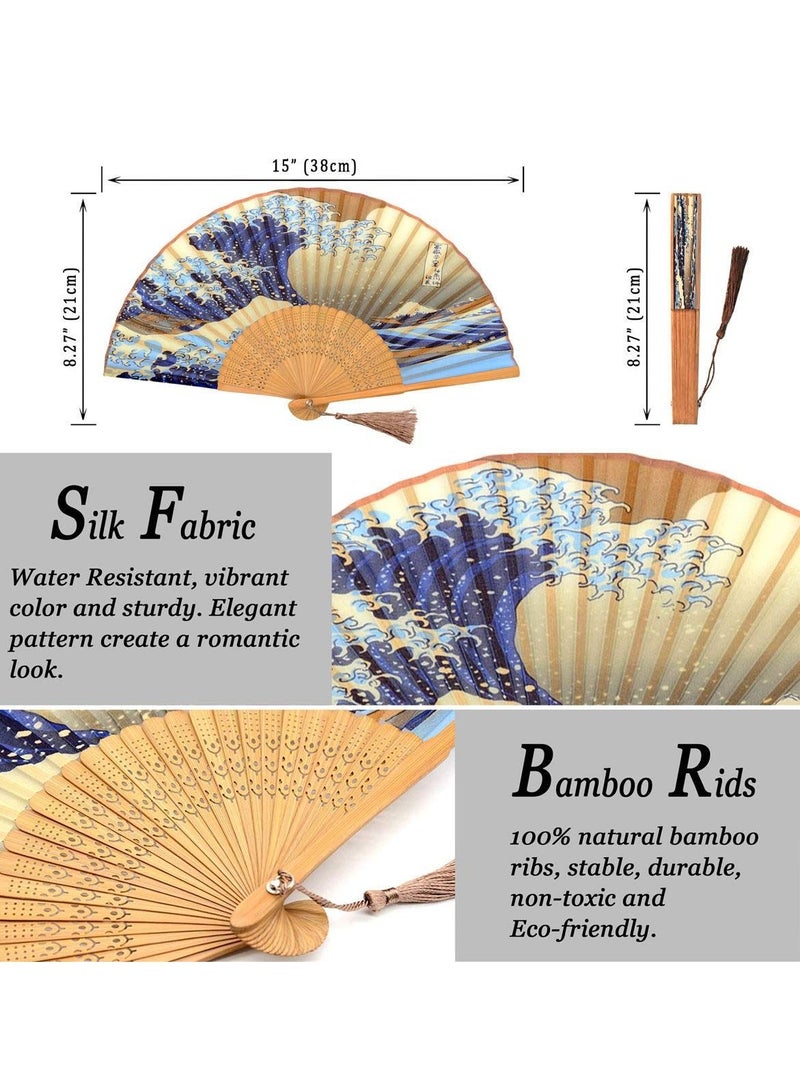 Loquat Small Folding Hand Fan Vintage Bamboo Silk Fans Charming Elegant Modern Woman Handmade - Image 3