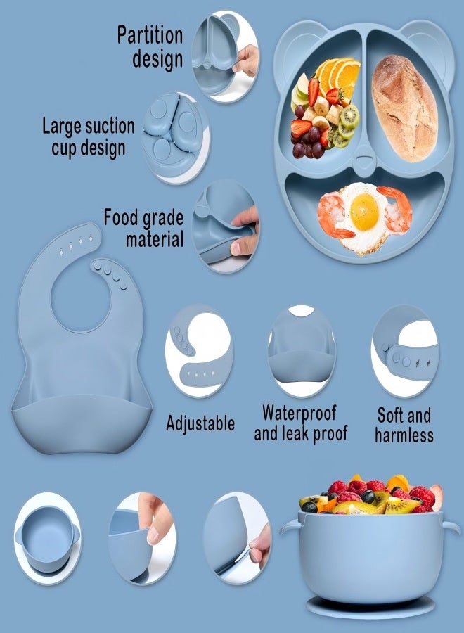 iMissiu Silicone Baby Feeding Set 11 Piece Baby Led Weaning Supplies Toddler Bib Divided Plate Bowl Self Feeding Spoons Baby Eating Utensils for Daily Use Home and Travel - Image 2