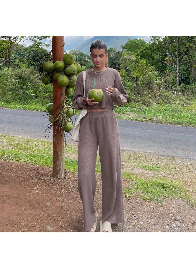 NIBEMINENT طقم سترة خريف وشتاء مريح مع بنطلون طويل الأكمام للنساء، بدلة مكونة من قطعتين - Image 2