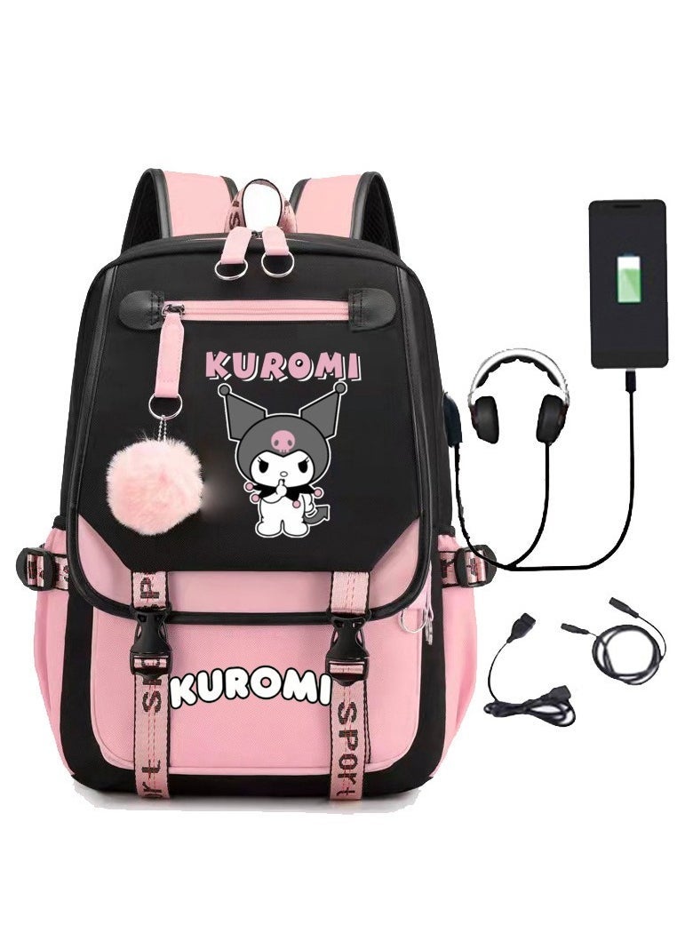 SKT Shiketro Kuromi Co-Branded Backpack For Junior High School Boys And Girls, Large Capacity Korean Version Casual Backpack 29*46*16cm