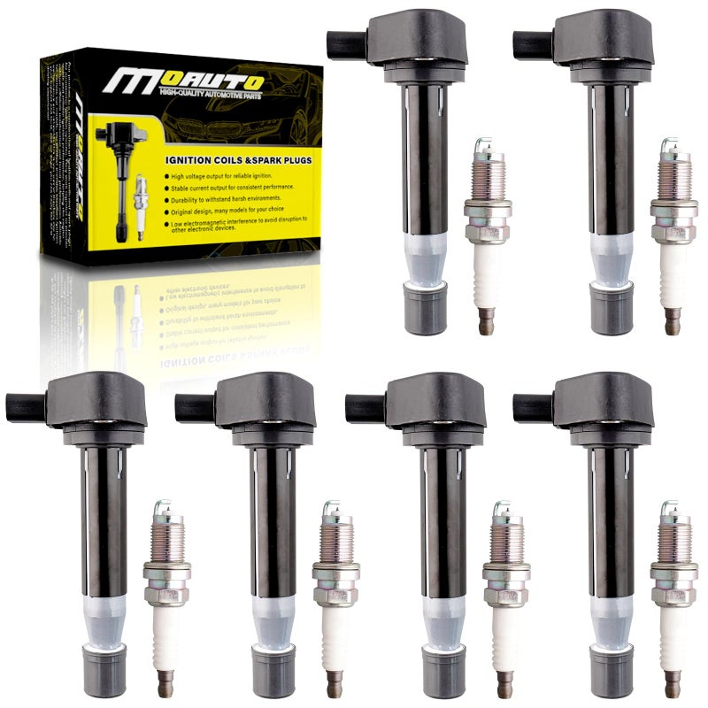 MOAUTO Set of 6 Ignition Coils Pack UF242 30520RCAA01 6 PCS Iridium Spark Plugs Compatible with Accord Odyssey Pilot Acura MDX TL RL Vue V6 30L 32L 35L