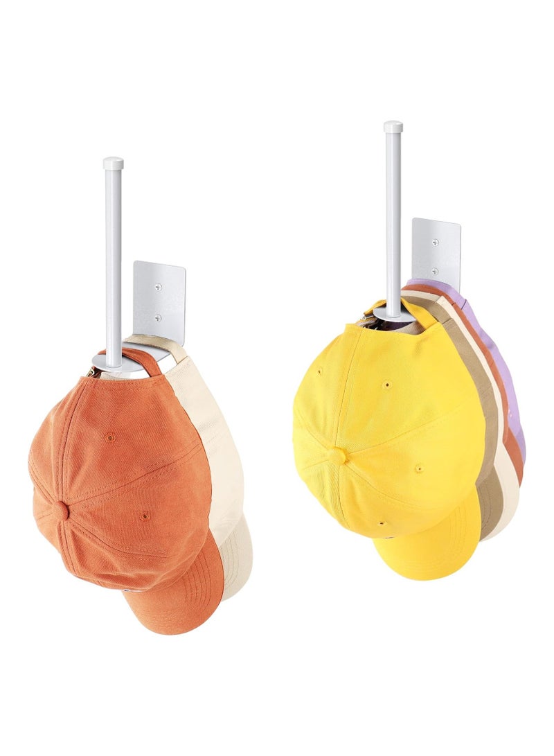 HOMESTAR 2 Pack Hat Racks for Baseball Caps, Stainless Steel Hat Organizer for Baseball Cap, Hat Holder Storage Organizer, Hat Hanger Strong Adhesive/Wall Drilled for Door, Bedroom, Closet(White 6 in) - Image 1