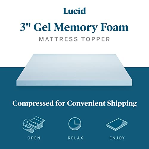 LUCID Mattress Topper, Twin XL, 3 Inch, Memory Foam - Gel Infused Mattress Topper - CertiPUR Certified - Image 2