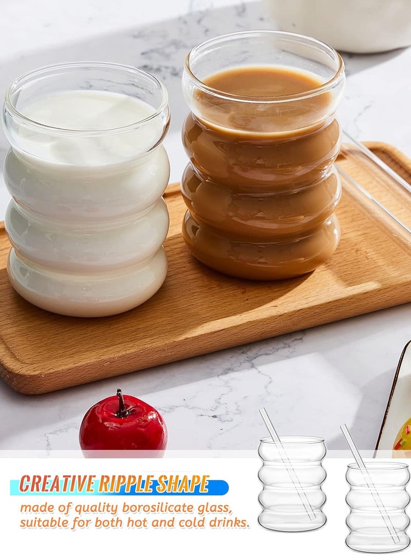 DAMCONME 2 Pcs Creative Glass Cups, Cute Ripple Shaped  Drinking Glasses ,Ribbed Glassware Aesthetic Cups - Image 3
