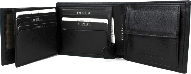 Derise Club Men's Wallet Leather Black Color Multi-Compartment Coin Pocket Wallet