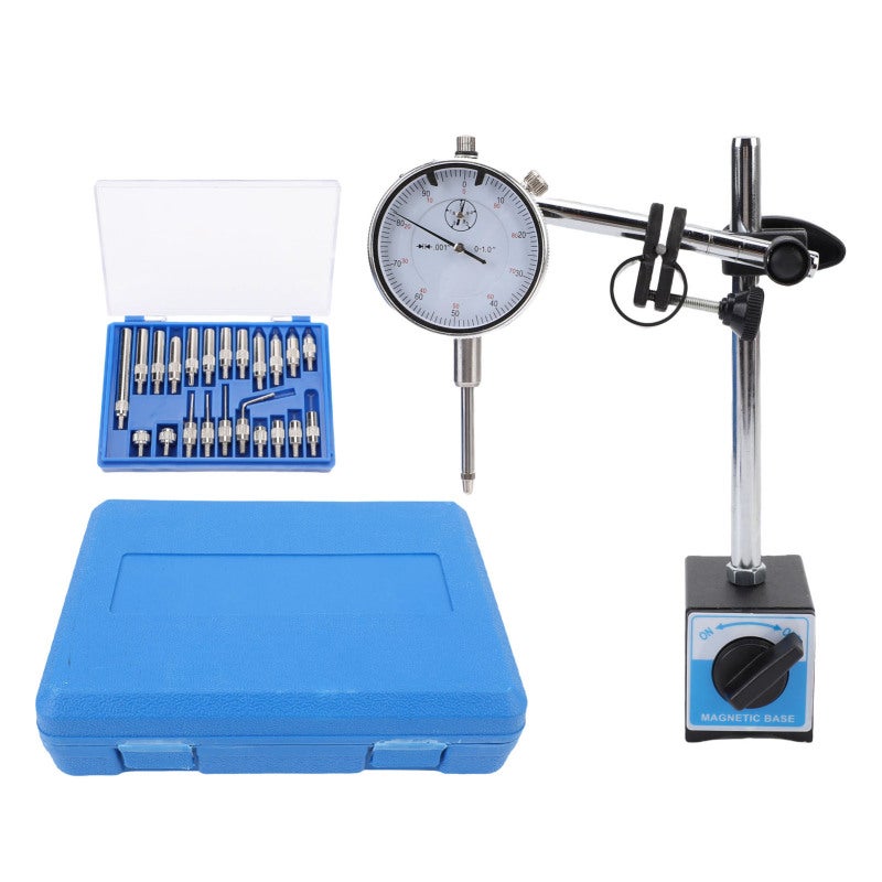 1 Inch Dial Indicator Fine Adjustment Long Arm 0.001 Scale Precision Inspection Set With Magnetic Base - Durable Rustproof for Workshop Lab Machine Tool Measurement - Image 1