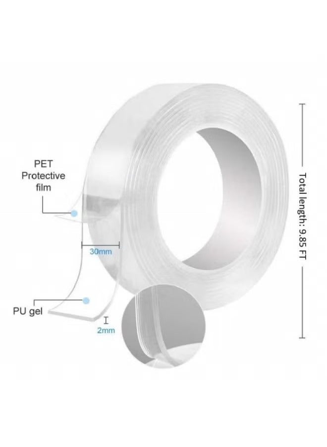 شريط نانو على الوجهين للخدمة الشاقة - 3 أمتار ، قابل لإعادة الاستخدام وبدون أثر للمنزل والمكتب ومشاريع DIY - Image 3
