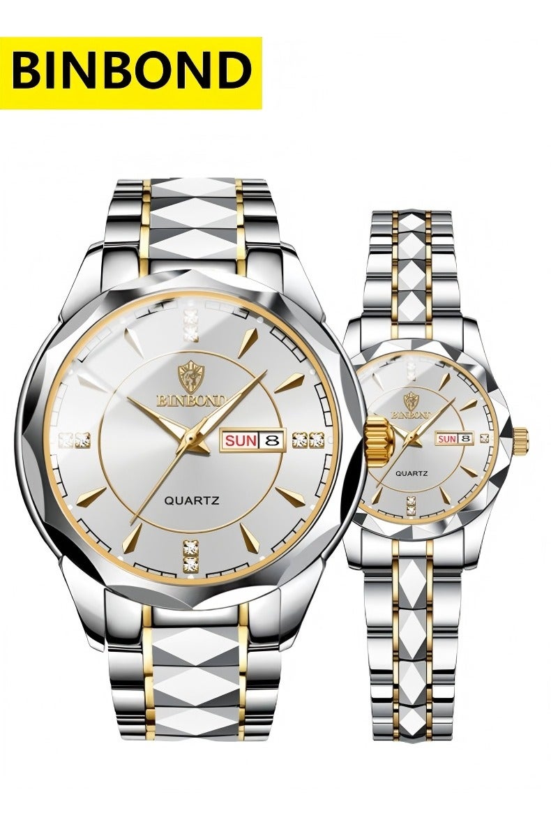 BINBOND Men & Ladies Quartz Watch Luxury Fashion Waterproof Watch Stainless Steel Business Wrist Watch - Image 1