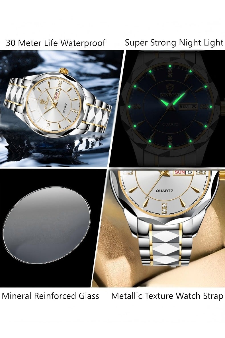 BINBOND Men & Ladies Quartz Watch Luxury Fashion Waterproof Watch Stainless Steel Business Wrist Watch - Image 5