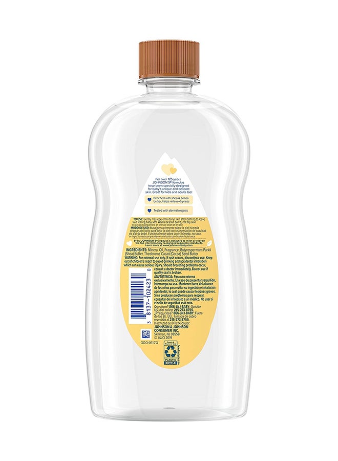 Johnson's Baby Oil, Mineral Enriched With Shea And Cocoa Butter To Prevent Moisture Loss, Hypoallergenic, 20 fl. oz - Image 2