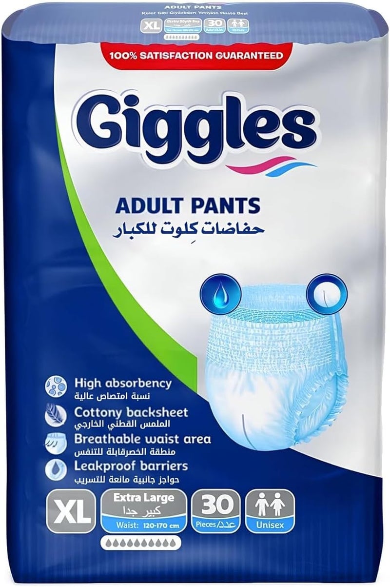 Giggles Adult Pants Incontinence Underwear for Men and Women, XL Size, 120-170 cm, 30 Pieces