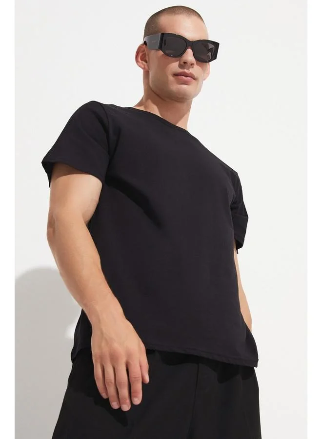 JUNE June Black-Black 2-Pack 100% Cotton Basic Men Tshirt Black - Black