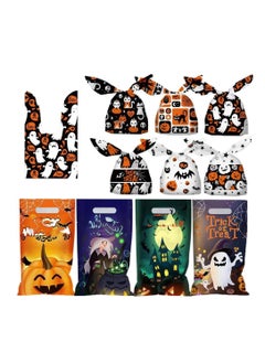 CityRiya-Long Halloween Bag for Candy Cookie, 100PCS Cute Rabbit Ear Gift Wrap Bags & 100PCS Goody Handbags for Halloween Party Supply, Kids Trick or Treat Candy Cookie Bags, Ghost Pumpkin Pattern Plastic Snack Bags  - Image 1