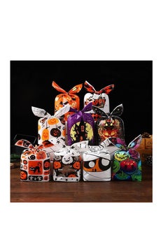 CityRiya-Long Halloween Bag for Candy Cookie, 100PCS Cute Rabbit Ear Gift Wrap Bags & 100PCS Goody Handbags for Halloween Party Supply, Kids Trick or Treat Candy Cookie Bags, Ghost Pumpkin Pattern Plastic Snack Bags  - Image 5