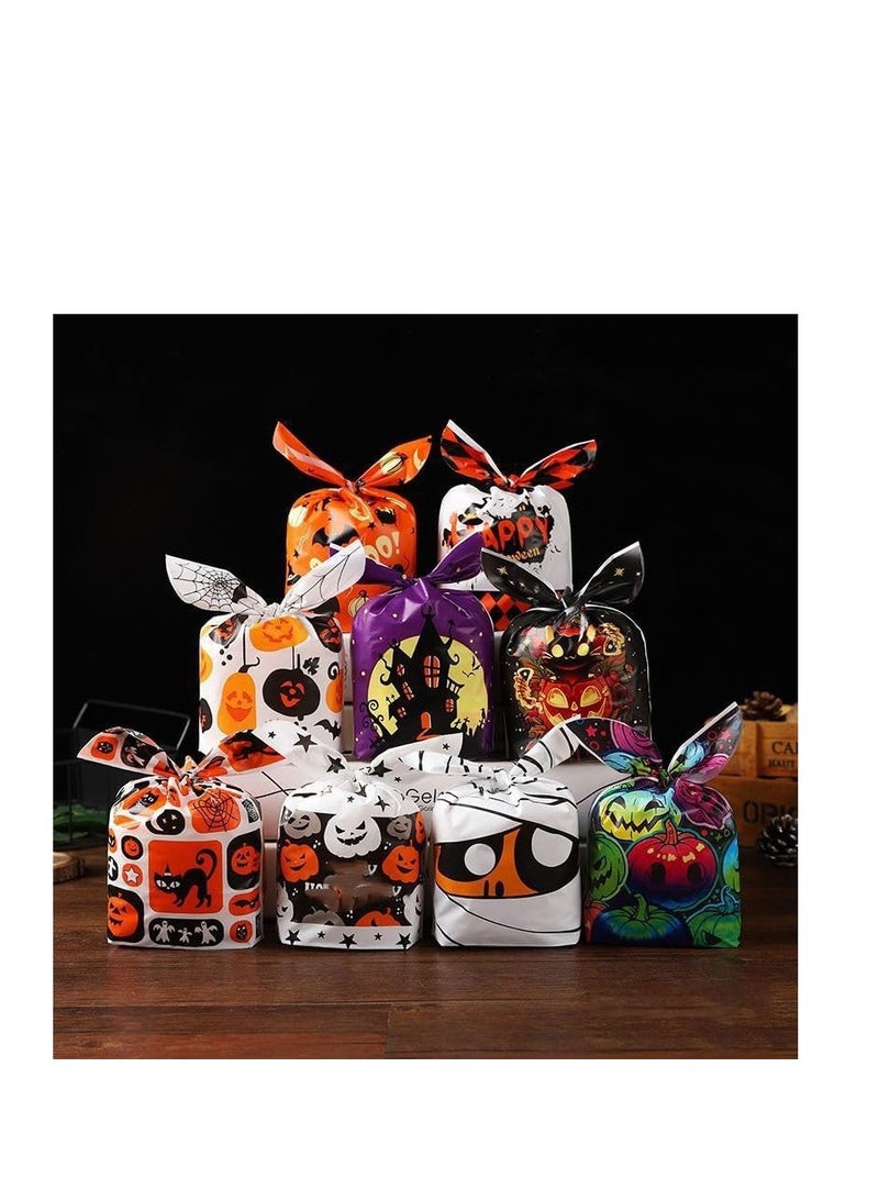 CityRiya-Long Halloween Bag for Candy Cookie, 100PCS Cute Rabbit Ear Gift Wrap Bags & 100PCS Goody Handbags for Halloween Party Supply, Kids Trick or Treat Candy Cookie Bags, Ghost Pumpkin Pattern Plastic Snack Bags - Image 5