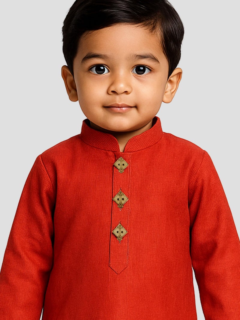 JBN Creation Boys Pure Cotton Red and White Kurta Pyjama Set - Ethnic Elegance for Festivals | Comfortable Traditional Pure south handloom cotton kurta pyjama for Kids_JBNBK070RDnPWH_32 - Image 2