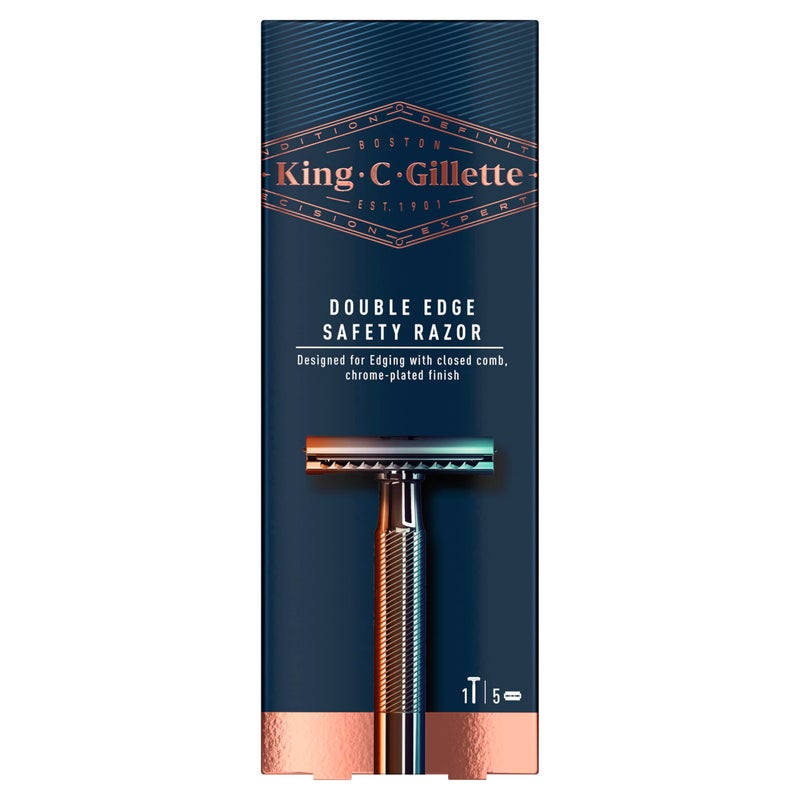 King C. Gillette Double Edge Safety Razor for Men, 5 Platinum Coated Double Edge Razor Blades, Gifts for Men - Image 1