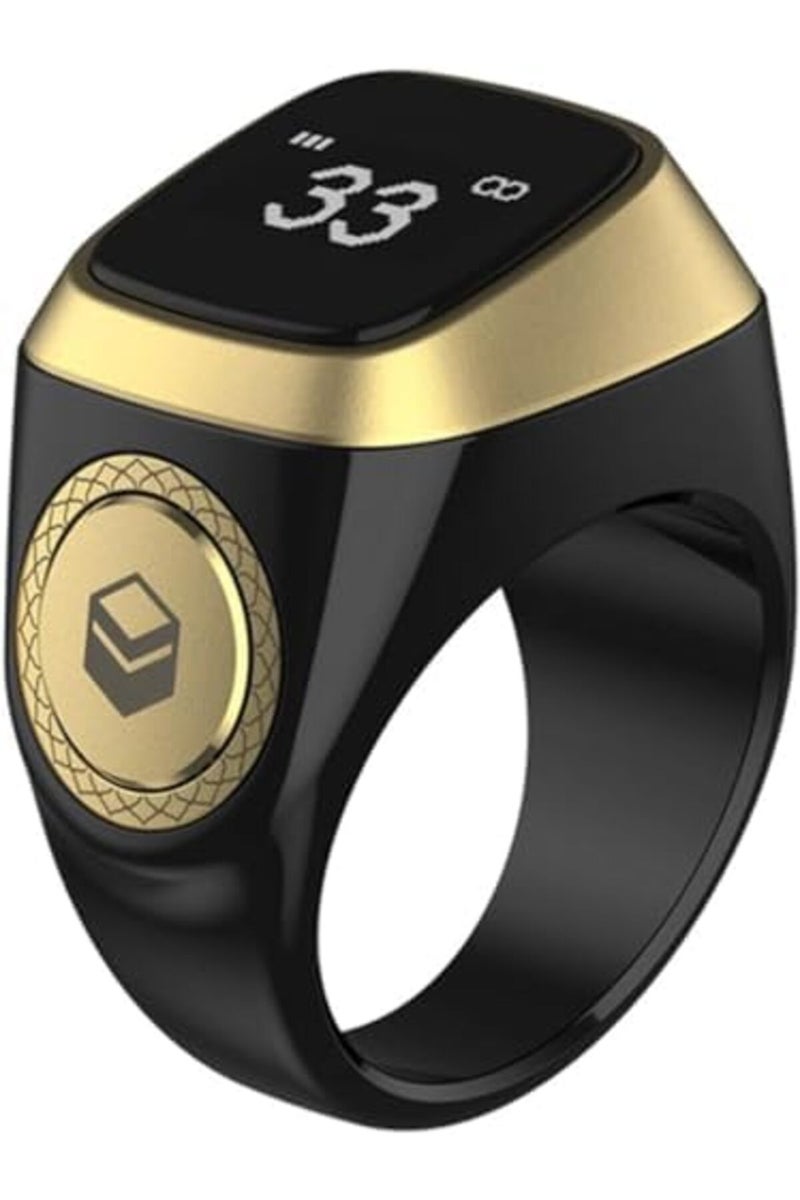 Smart tasbih ring with LED screen, Bluetooth connectivity, Islamic prayer reminder, multiple timings